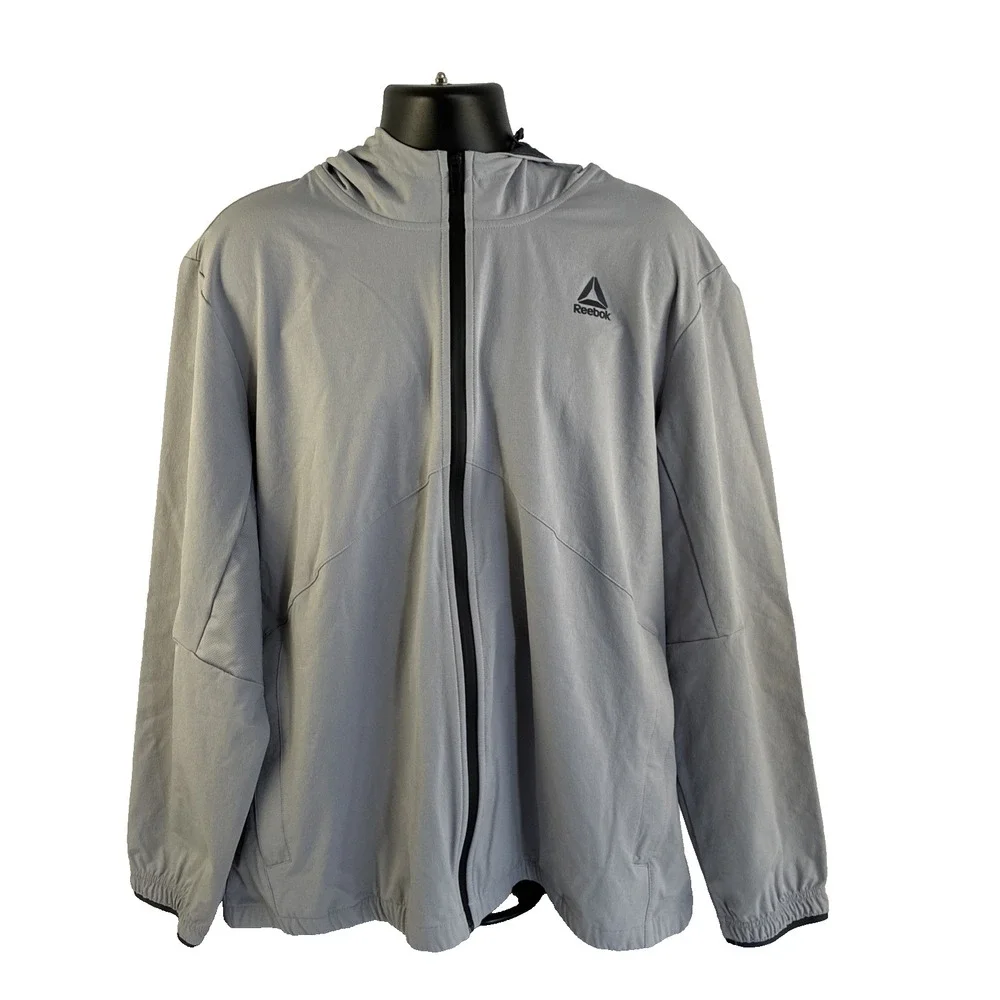New Mens Reebok Ascent Full Zip Windbreaker Jacket Size 3XL NWT Gray Sleet